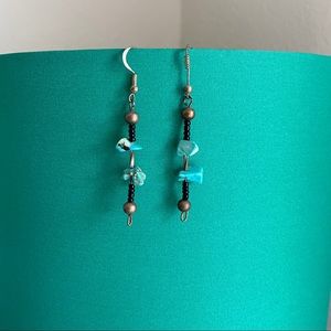 Blue rock and beaded earrings